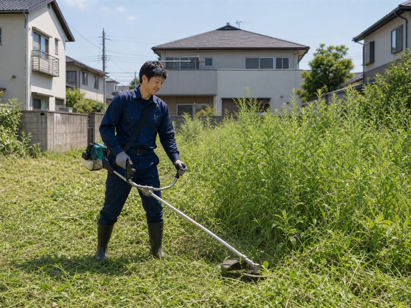 中規模な空き地の草刈り作業