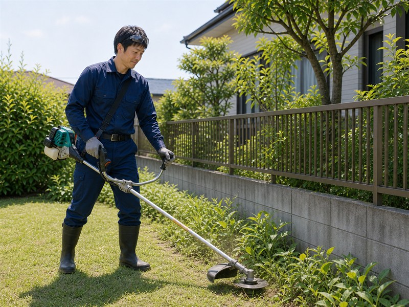 小規模な住宅庭の草刈り作業
